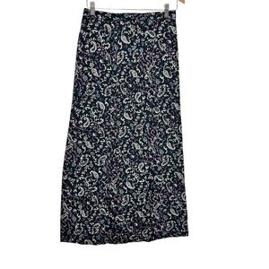 VTG Casual Corner Women Whimsigoth Maxi Skirt 8 Black Floral Paisley Cottage‎